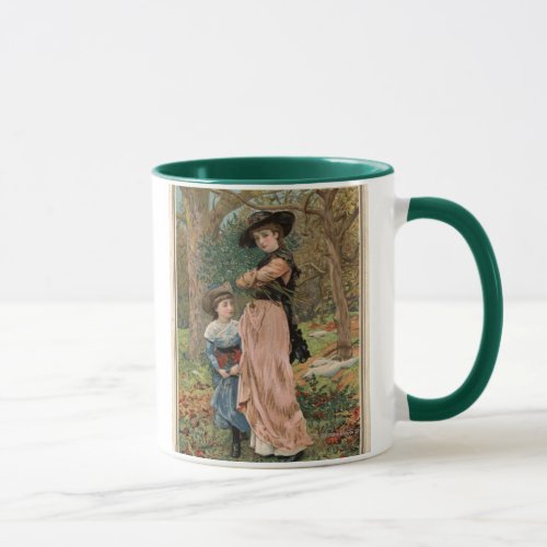 Circa 1870 Young girls collecting mistletoe Mug