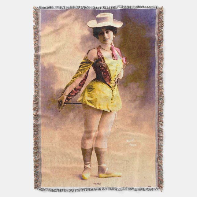 circa 1890 Vera nightclub artiste Throw Blanket (Front Vertical)