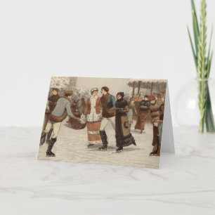 Circa 1899: Ice-skaters enjoying Christmas Holiday Card