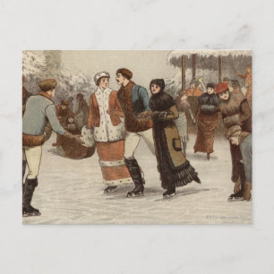 Circa 1899: Ice-skaters enjoying Christmas Holiday Postcard