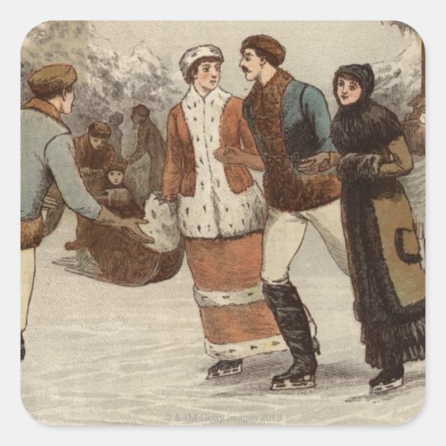 Circa 1899: Ice-skaters enjoying Christmas Square Sticker (Front)