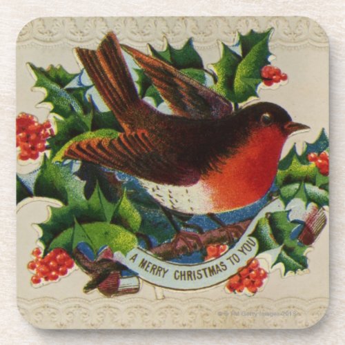Circa 1900 A traditional Christmas robin Coaster
