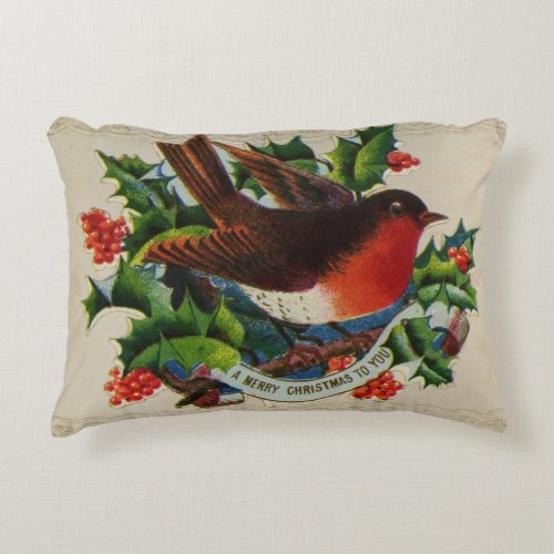 Circa 1900 A traditional Christmas robin Decorative Pillow