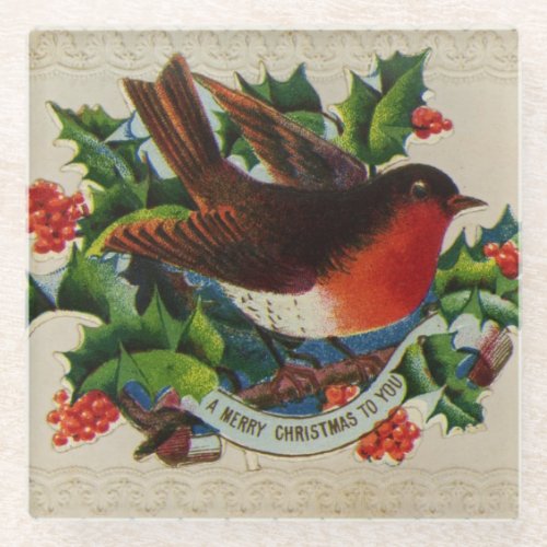 Circa 1900 A traditional Christmas robin Glass Coaster