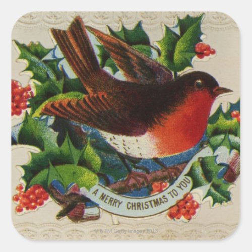 Circa 1900 A traditional Christmas robin Square Sticker