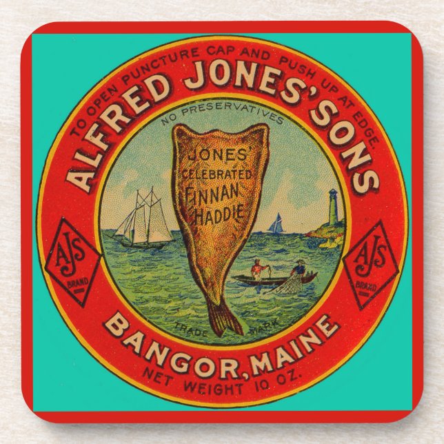 circa 1900 Alfred Jones Sons Finnan Haddie label Beverage Coaster (Front)