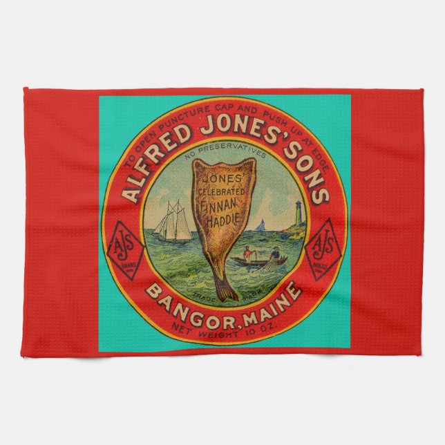 circa 1900 Alfred Jones Sons Finnan Haddie label Kitchen Towel (Horizontal)