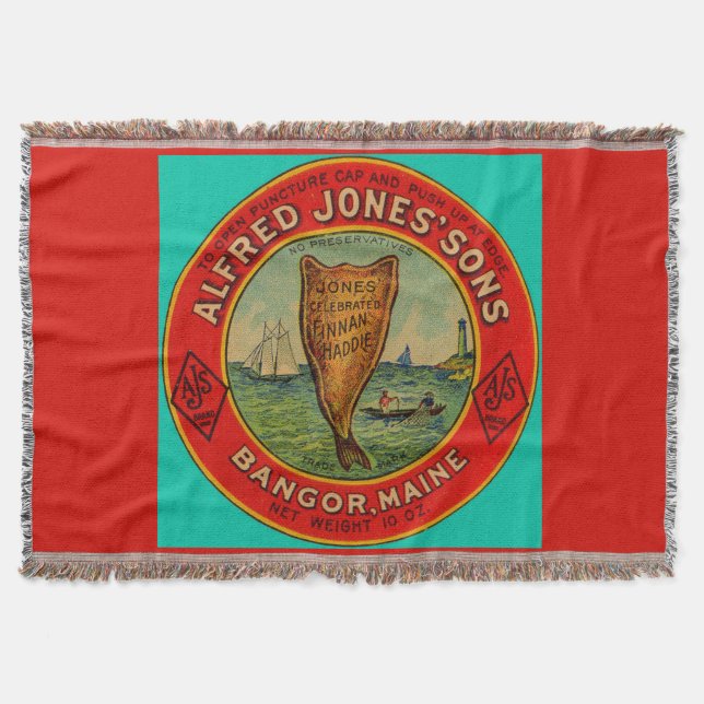 circa 1900 Alfred Jones Sons Finnan Haddie label Throw Blanket (Front)