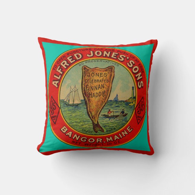 circa 1900 Alfred Jones Sons Finnan Haddie label Throw Pillow (Front)