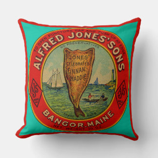 circa 1900 Alfred Jones Sons Finnan Haddie label Throw Pillow