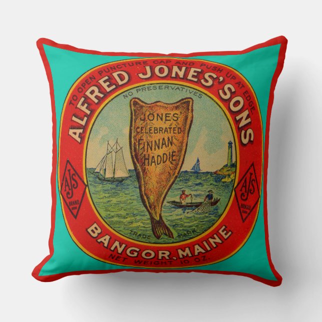circa 1900 Alfred Jones Sons Finnan Haddie label Throw Pillow (Front)