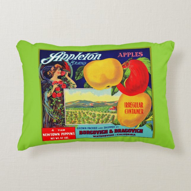 circa 1900 Appleton Apples crate label print Accent Pillow (Front)
