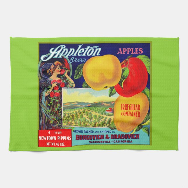 circa 1900 Appleton Apples crate label print Kitchen Towel (Horizontal)
