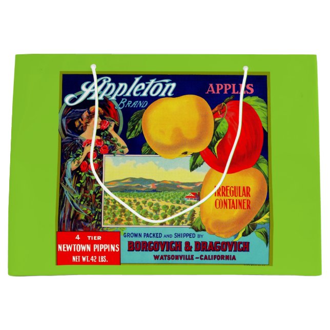 circa 1900 Appleton Apples crate label print Large Gift Bag (Front)