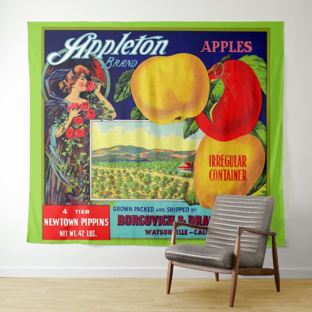 circa 1900 Appleton Apples crate label print Tapestry (In Situ (Horizontal))