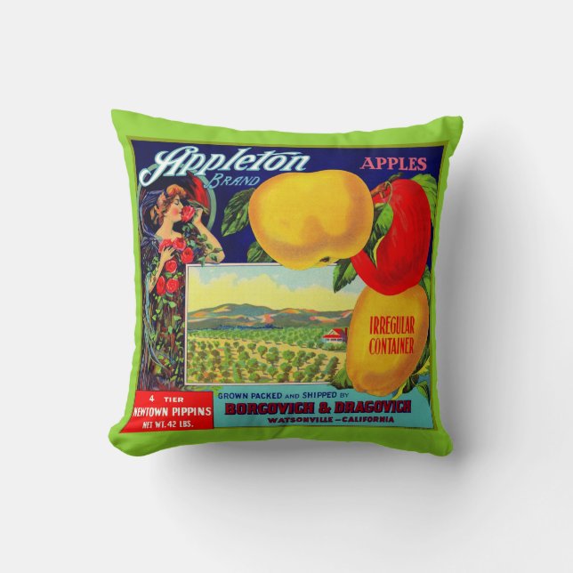 circa 1900 Appleton Apples crate label print Throw Pillow (Front)