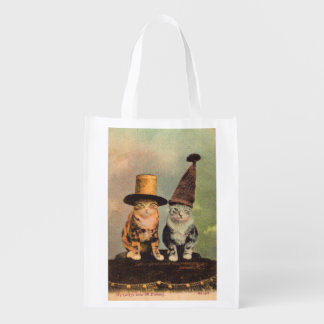 circa 1900 cats in hats RPPC Grocery Bag