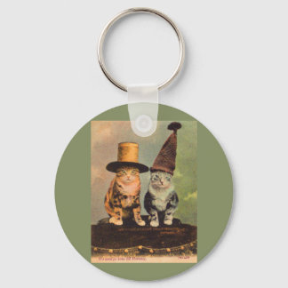 circa 1900 cats in hats RPPC Keychain