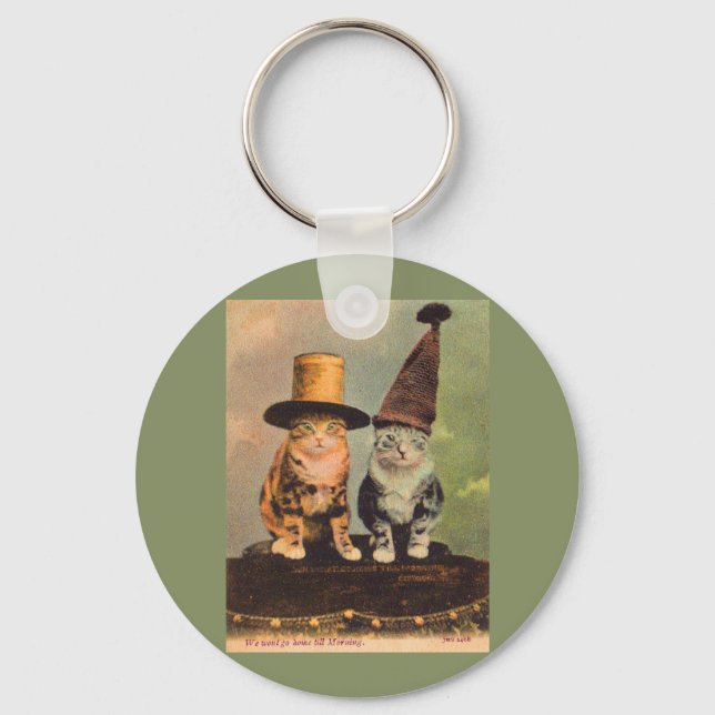 circa 1900 cats in hats RPPC Keychain (Front)