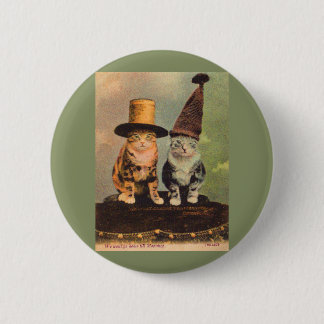 circa 1900 cats in hats RPPC Pinback Button