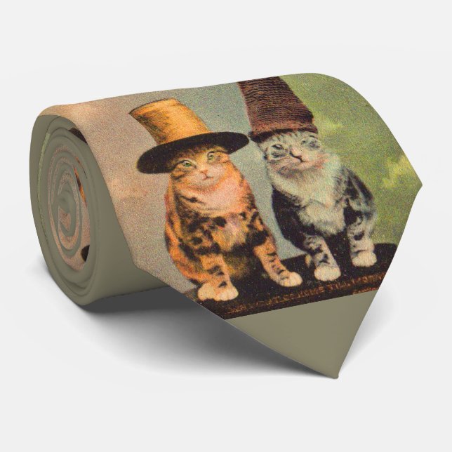 circa 1900 cats in hats RPPC print Neck Tie (Rolled)
