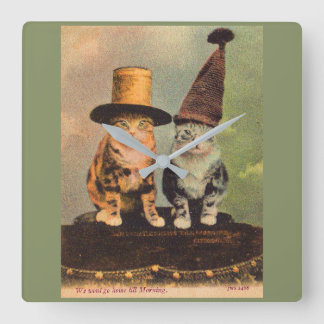 circa 1900 cats in hats RPPC Square Wall Clock