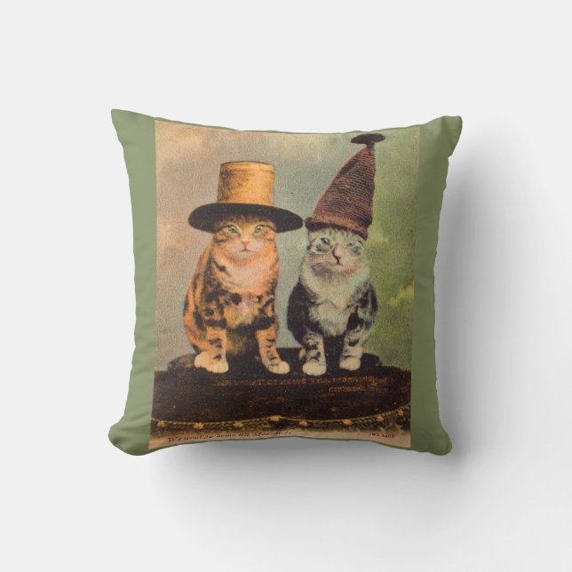 circa 1900 cats in hats RPPC Throw Pillow (Front)