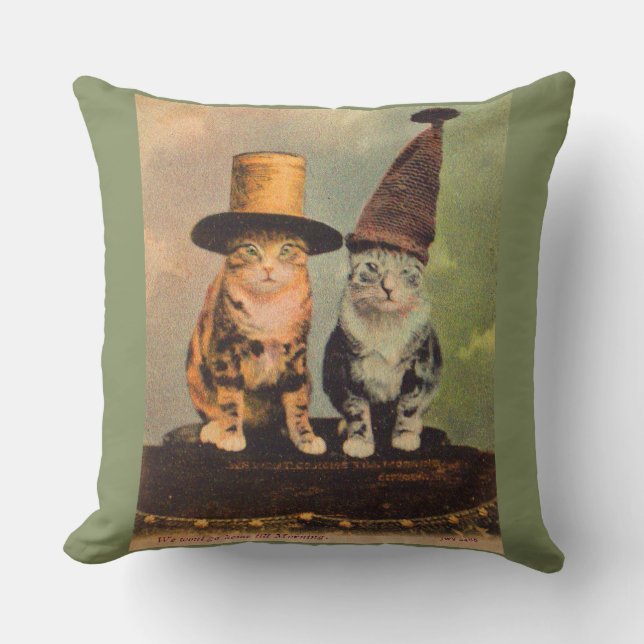 circa 1900 cats in hats RPPC Throw Pillow (Front)