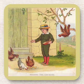 circa 1900 Feeding the Chickens Coaster