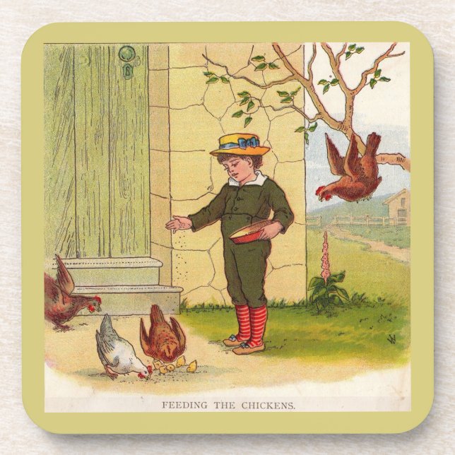 circa 1900 Feeding the Chickens Coaster (Front)