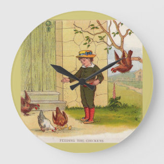 circa 1900 Feeding the Chickens Large Clock