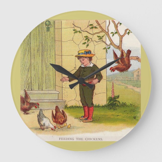circa 1900 Feeding the Chickens Large Clock (Front)