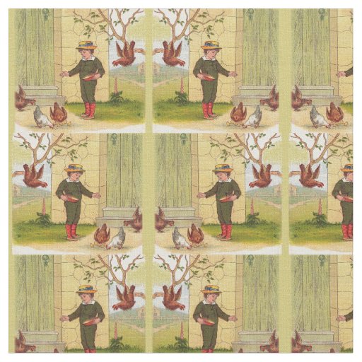 circa 1900 Feeding the Chickens print Fabric