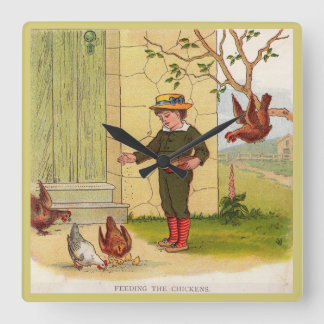 circa 1900 Feeding the Chickens Square Wall Clock