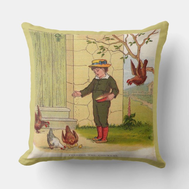 circa 1900 Feeding the Chickens Throw Pillow (Front)