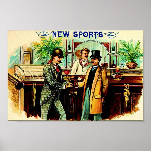 circa 1900 New Sports cigar box label Poster