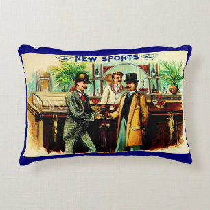 circa 1900 New Sports cigar box label print Accent Pillow