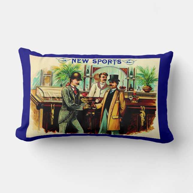circa 1900 New Sports cigar box label print Lumbar Pillow (Front)