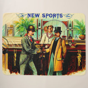circa 1900 New Sports cigar box label print Sherpa Blanket