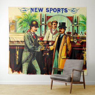 circa 1900 New Sports cigar box label print Tapestry