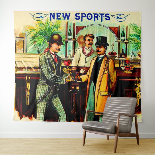 circa 1900 New Sports cigar box label print Tapestry (In Situ (Horizontal))