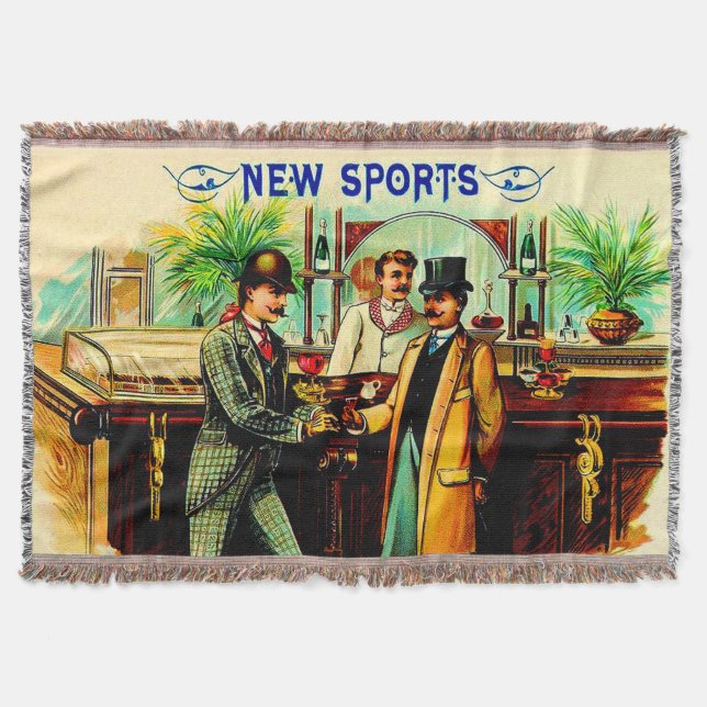 circa 1900 New Sports cigar box label print Throw Blanket (Front)