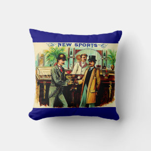 circa 1900 New Sports cigar box label print Throw Pillow