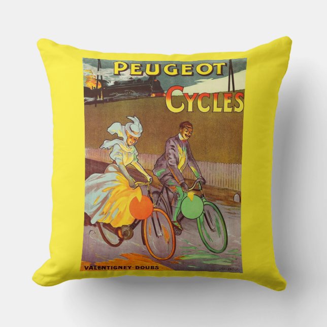 circa 1900 Peugeot bicycles ad Throw Pillow (Front)