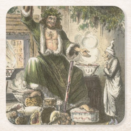 Circa 1900 The Ghost of Christmas Present Square Paper Coaster