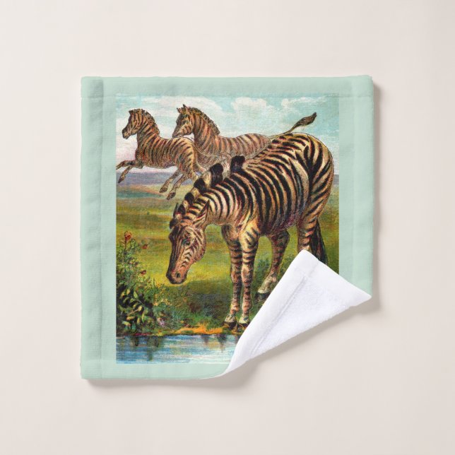circa 1900 zebras print bath towel set (Wash Cloth)
