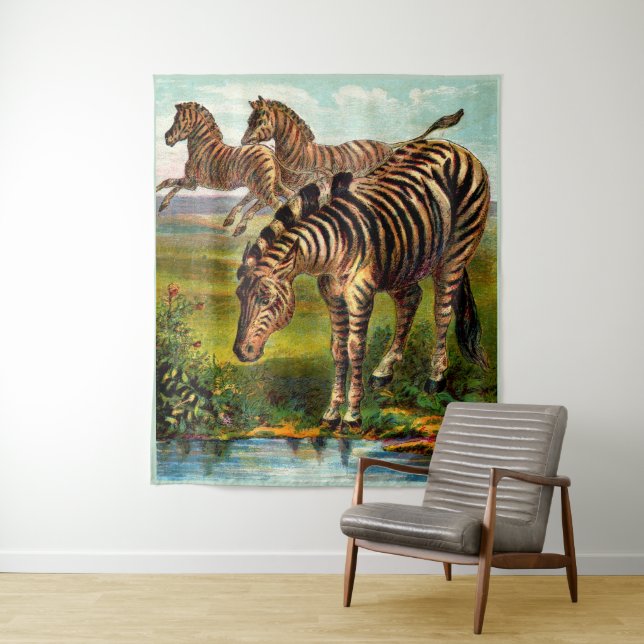 circa 1900 zebras print tapestry (In Situ)