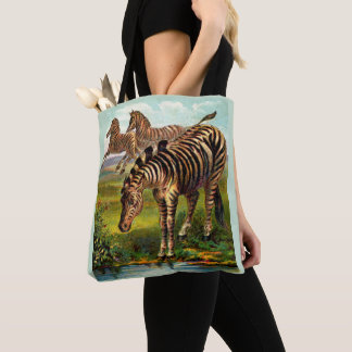 circa 1900 zebras print tote bag