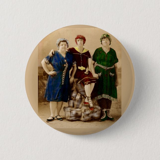 circa 1910 Atlantic City bathing beauties RPPC Button (Front)