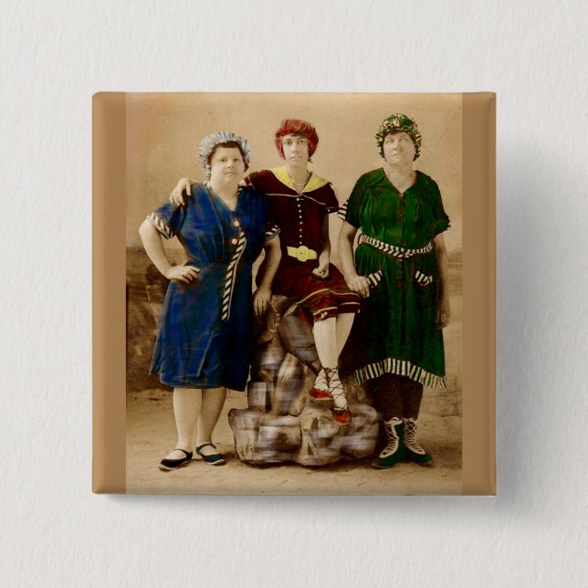 circa 1910 Atlantic City bathing beauties RPPC Button (Front)